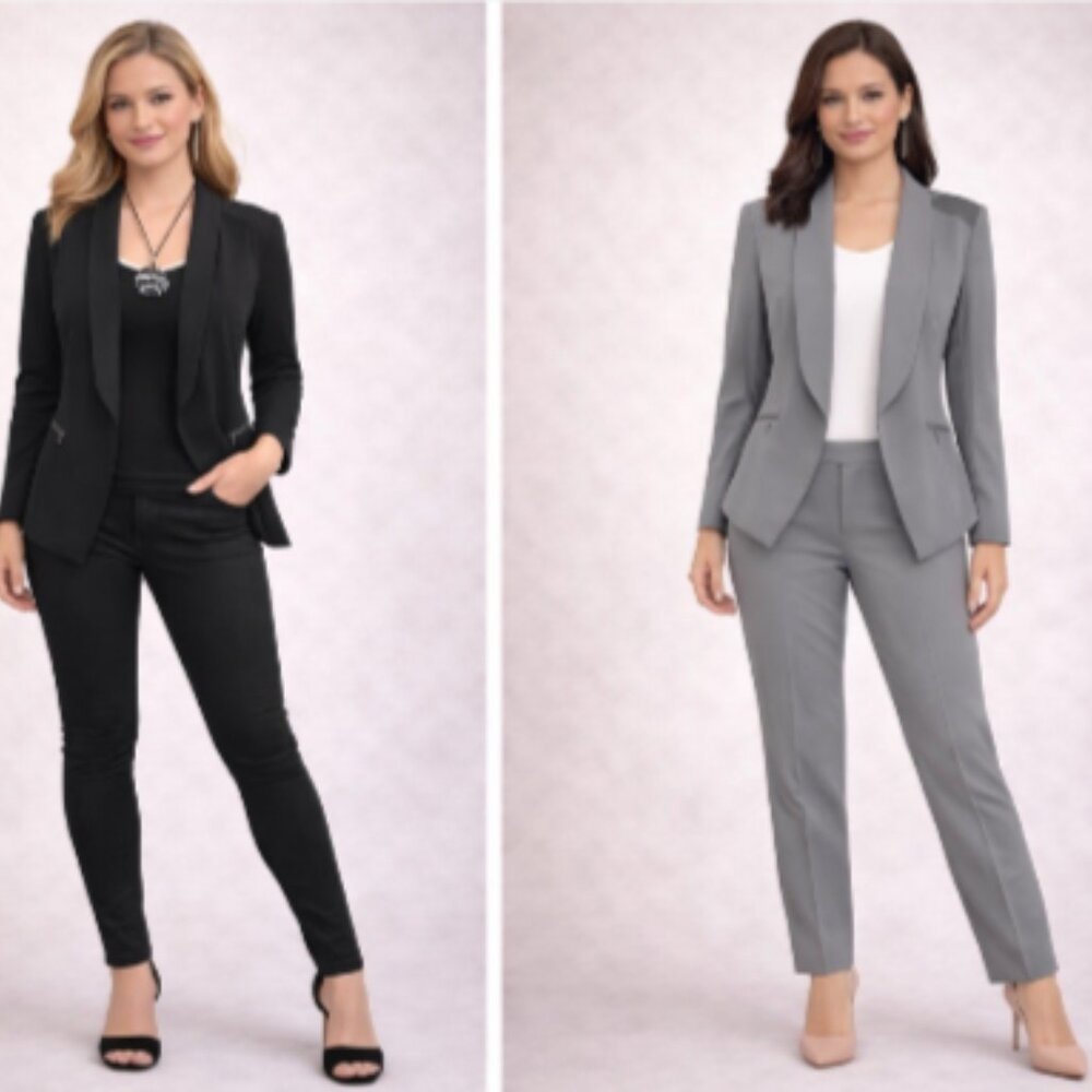 Noir Fitted Blazers Black + Gray with Mesh Contrasts + Gift Necklace